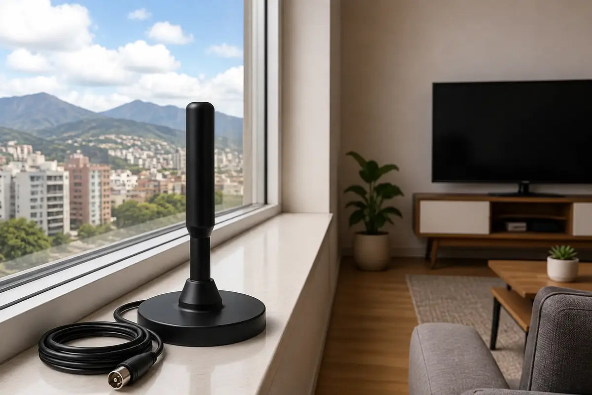 Antena TDT ubicada junto a una ventana para buscar mejor recepción