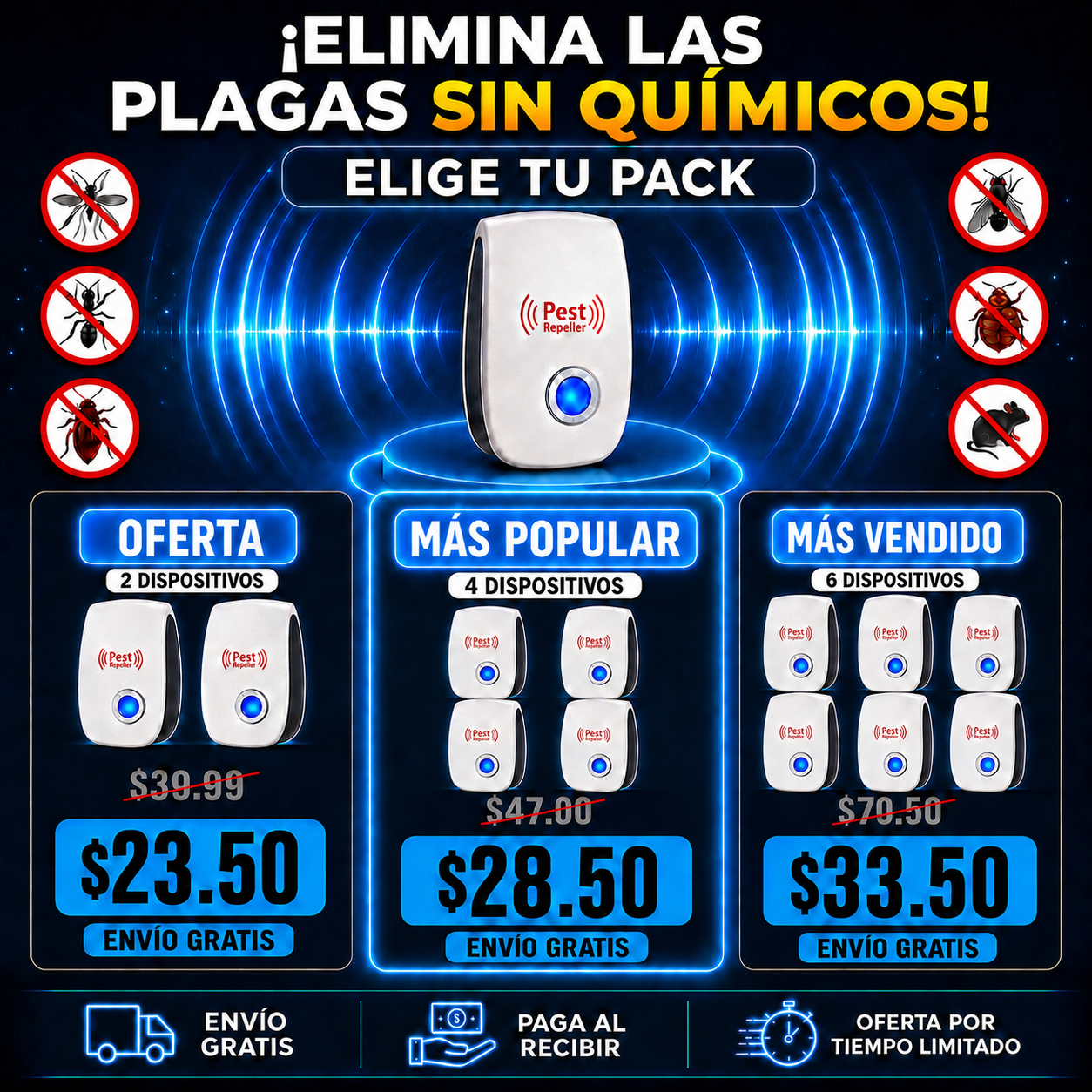 Ofertas del Repelente Ultrasónico de 2, 4 y 6 dispositivos para Ecuador